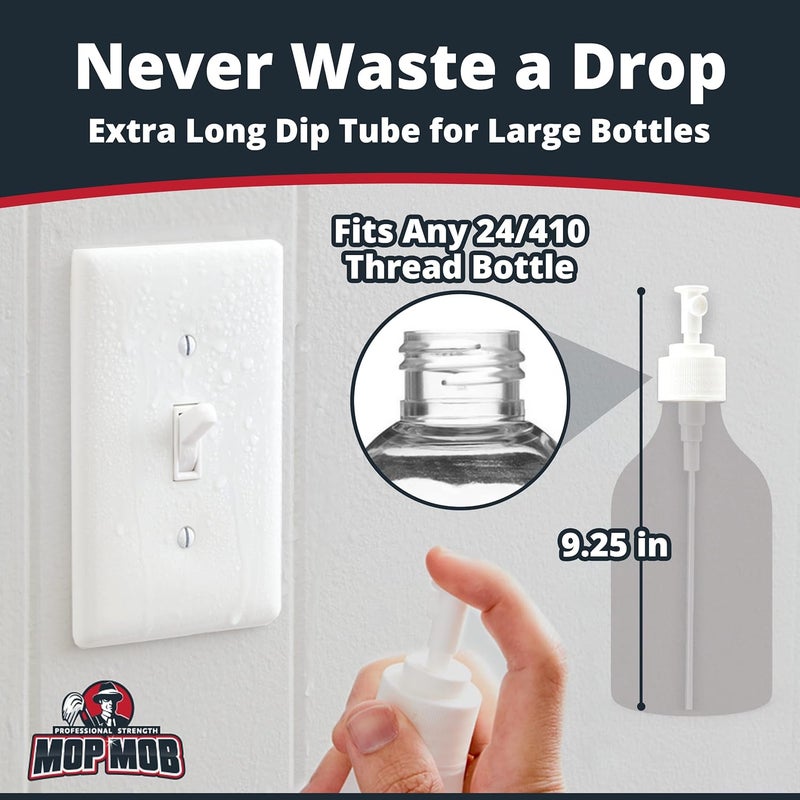 Mop Mob Leak Proof Fine Mist Spray Head 6 Pk. Plunger Sprayer Replacement Cap for Large Bottles, BPA-free 24/410 Thread Fingertip Pump Mister Top with 9.25 in. Tube for Home, Cleaning, Beauty + Hair Care - Image 3